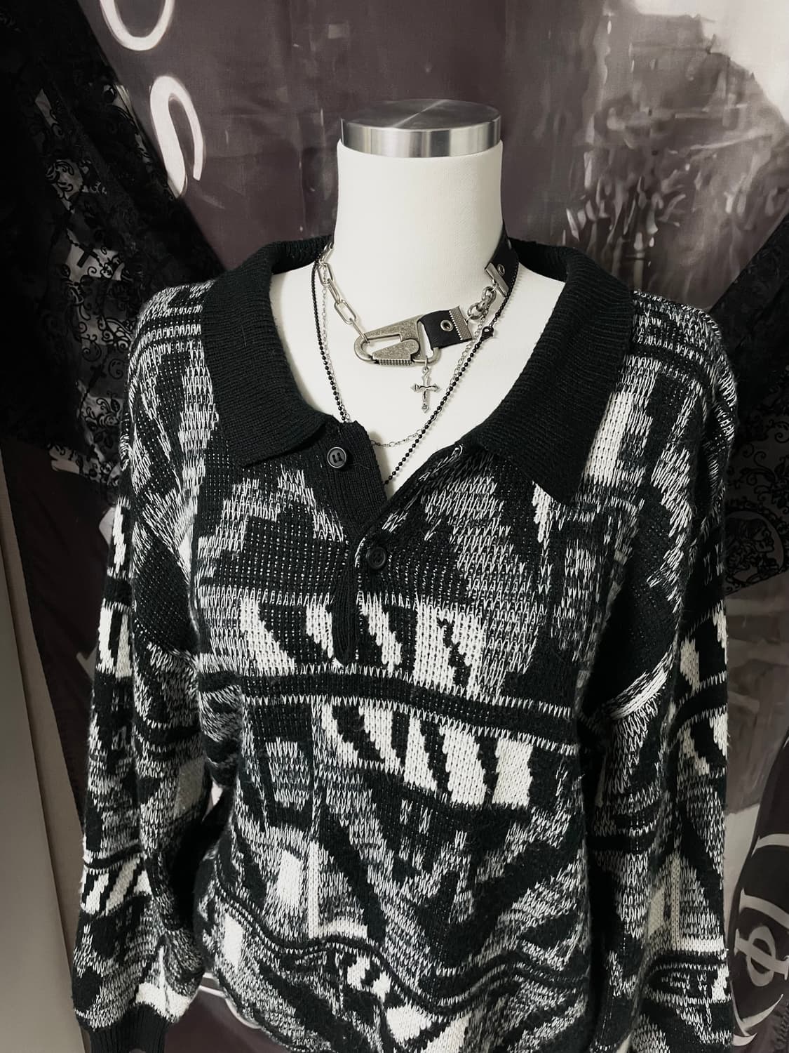 Gotic Collar Knit 무채색00s다크웨어그런지락시크펑크2010 상품이미지2