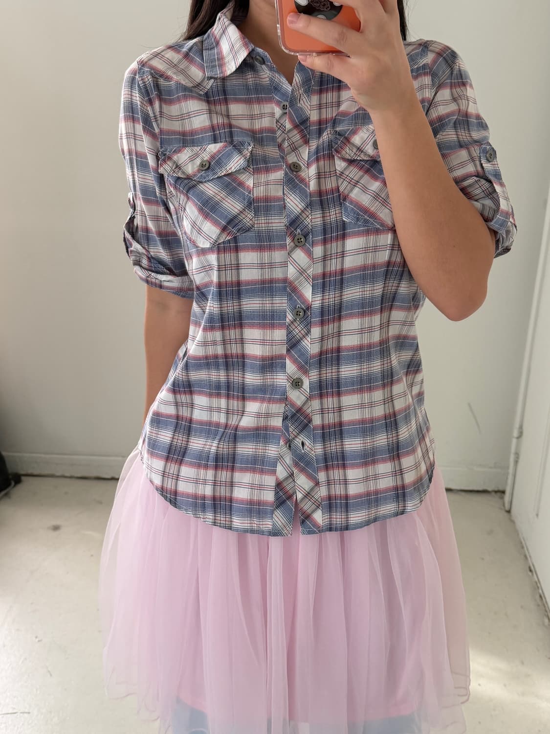 일본빈티지 체크 칠부반팔 셔츠 상품이미지3