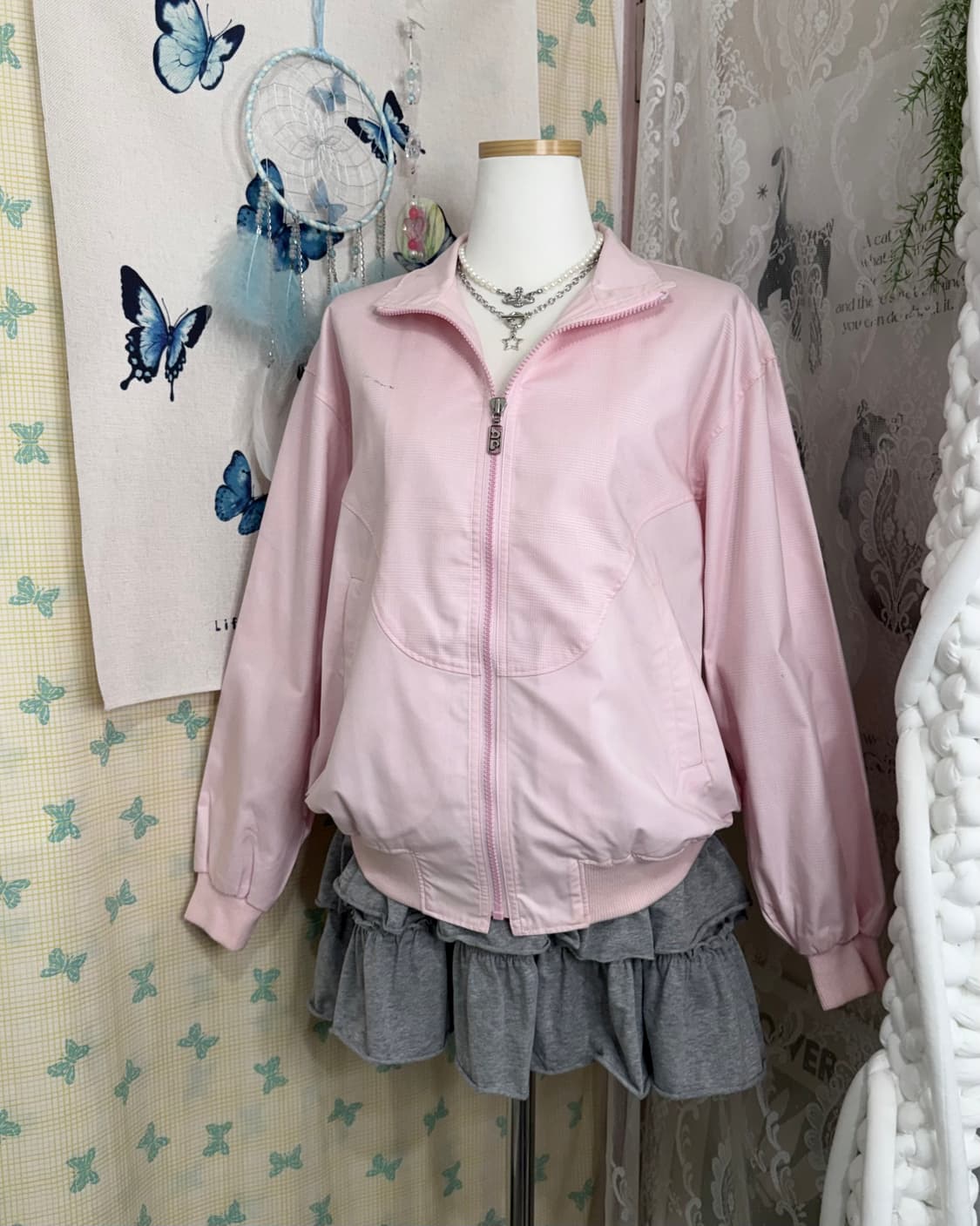 꾸레쥬 연핑크 백로고 봄버 자켓 상품이미지5