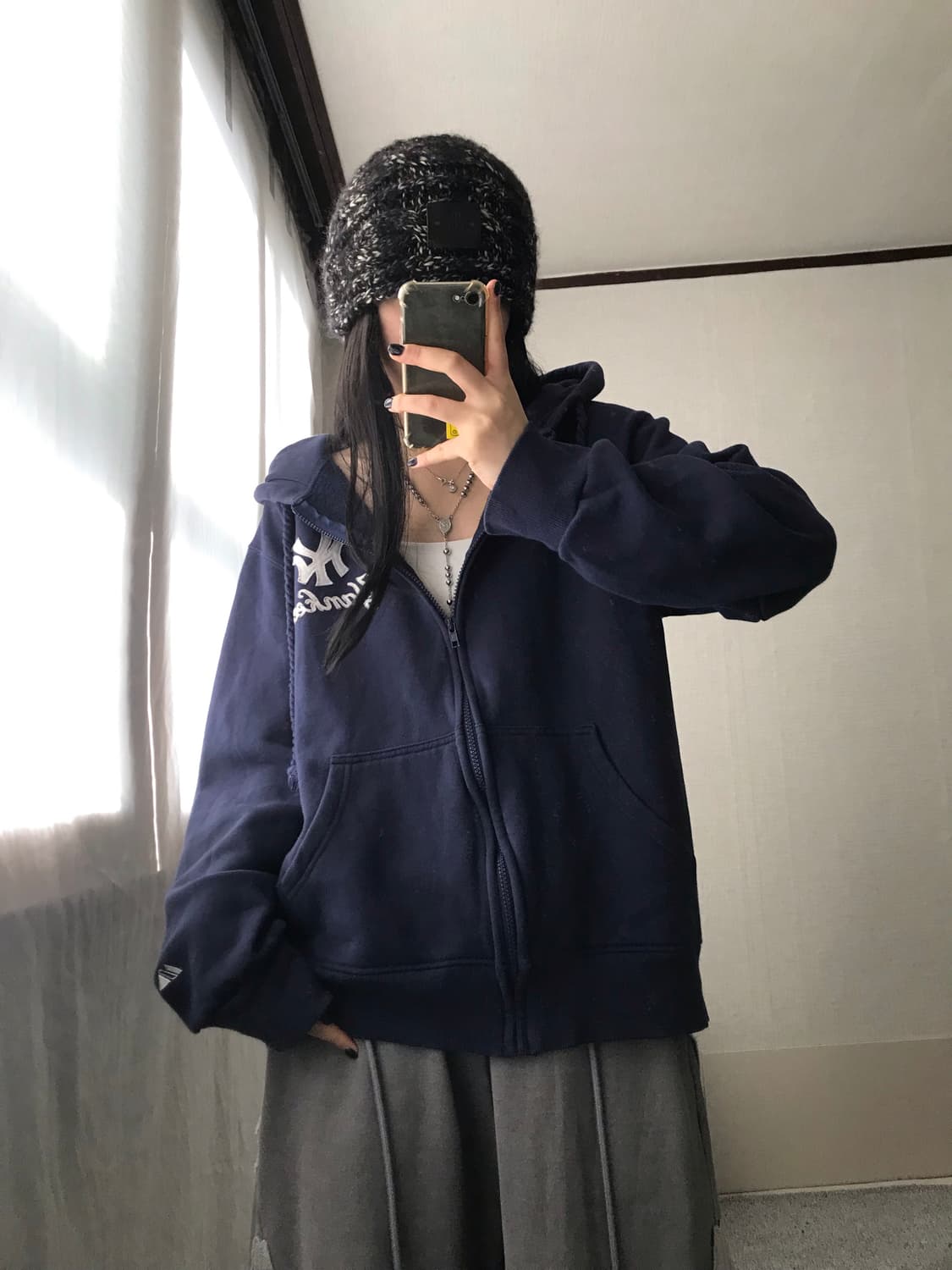 마제스틱 네이비 오버핏 양키스 후드집업 상품이미지4