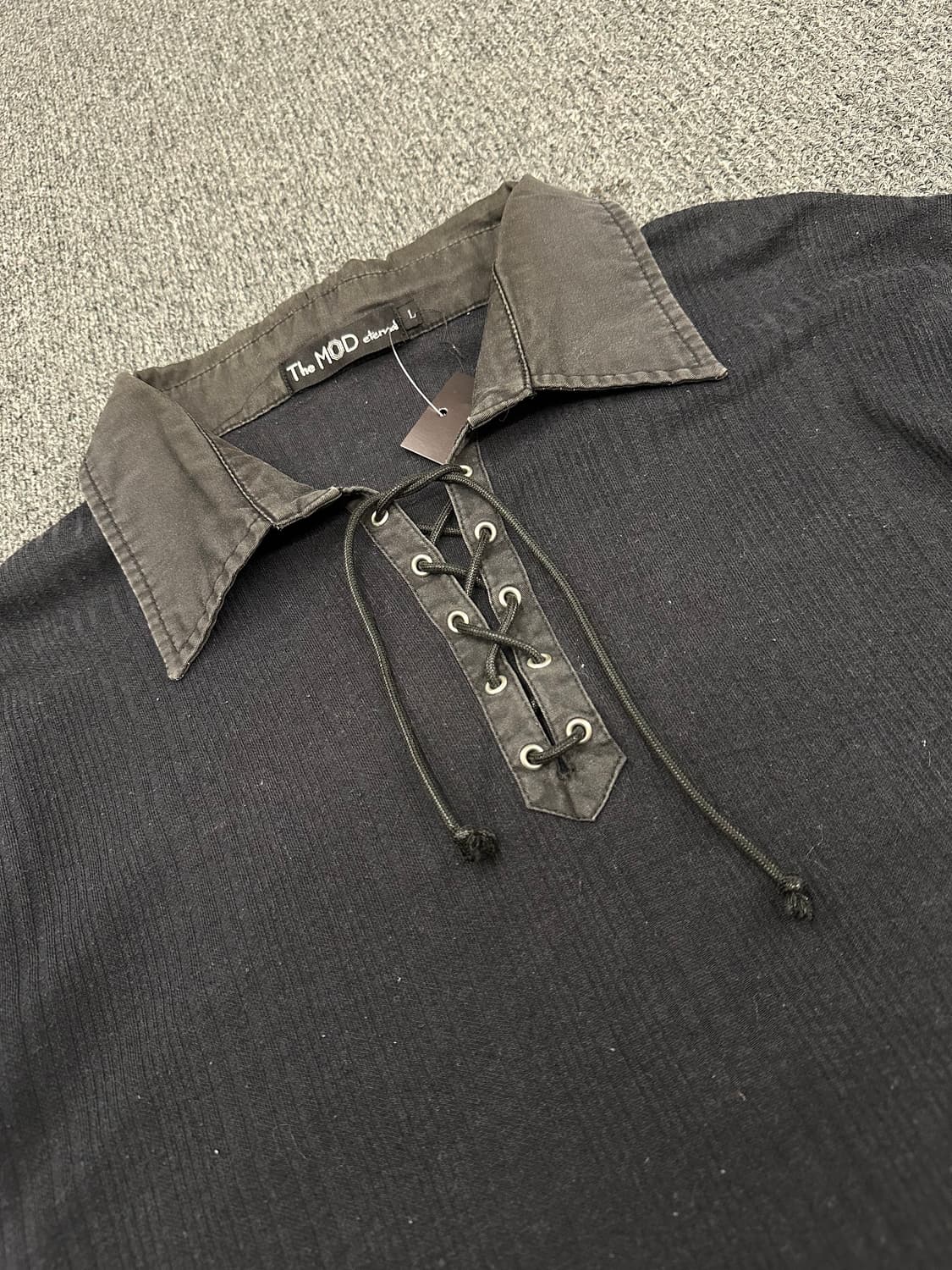 L)Japanese vintage 레이스업 블랙 골지 롱슬리브 상품이미지2