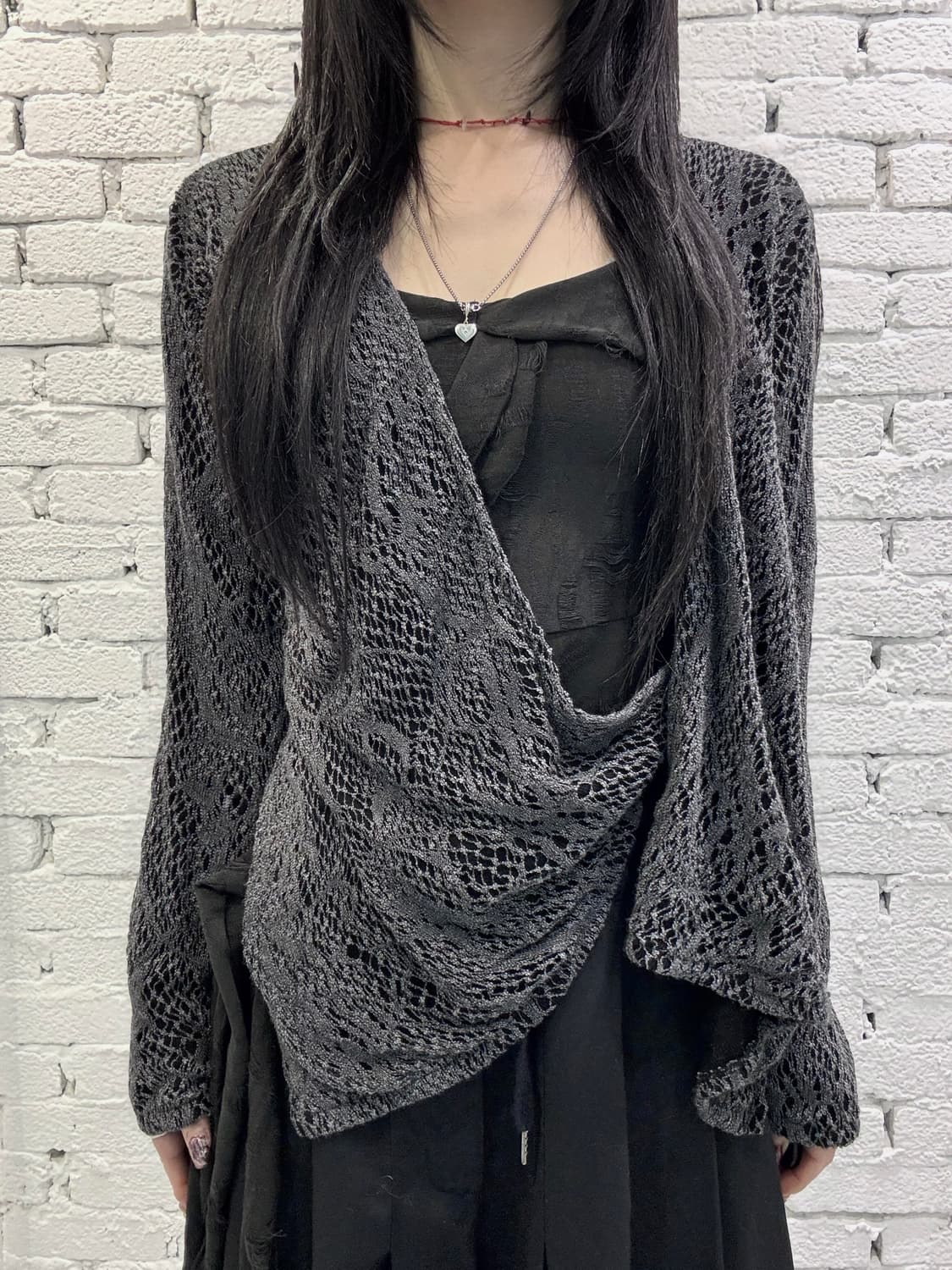Grunge Sheer Shadow Lace Wrap Cardigan 상품이미지4