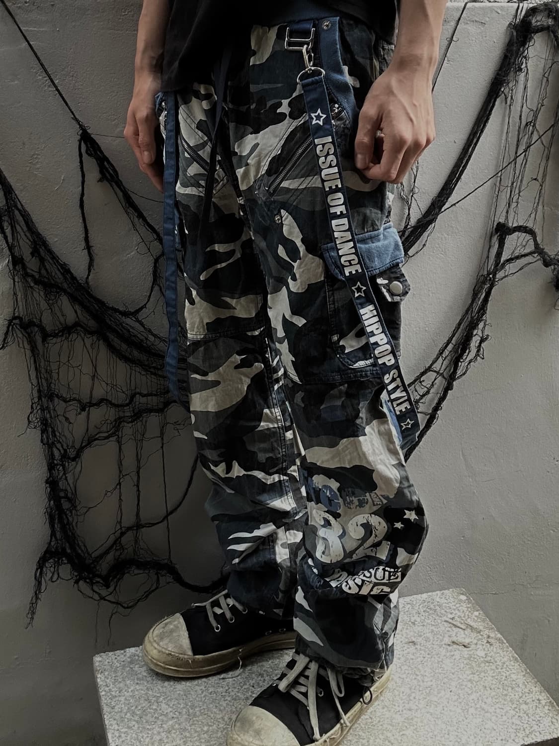 *rare* 00s VTG 키치 펑크 서스펜더 밀리터리 카고팬츠 상품이미지2