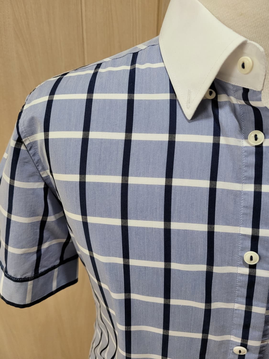 캘번 KELBURN 남자 체크 반팔셔츠 100 스카이블루 상품이미지3