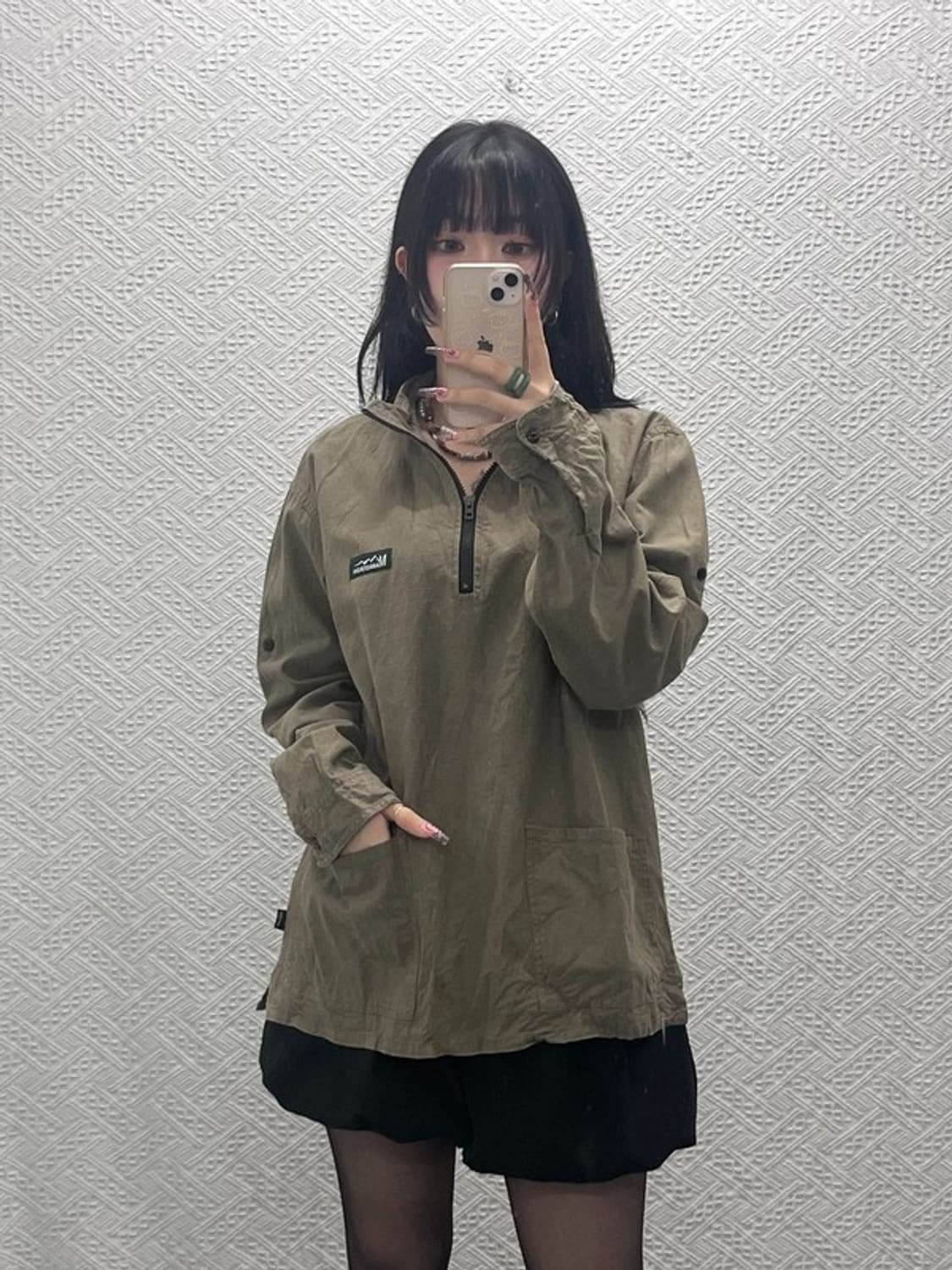 마나스타시 빈티지 캐주얼 브라운카키 포켓 반집업 셔츠 L C11948 상품이미지1