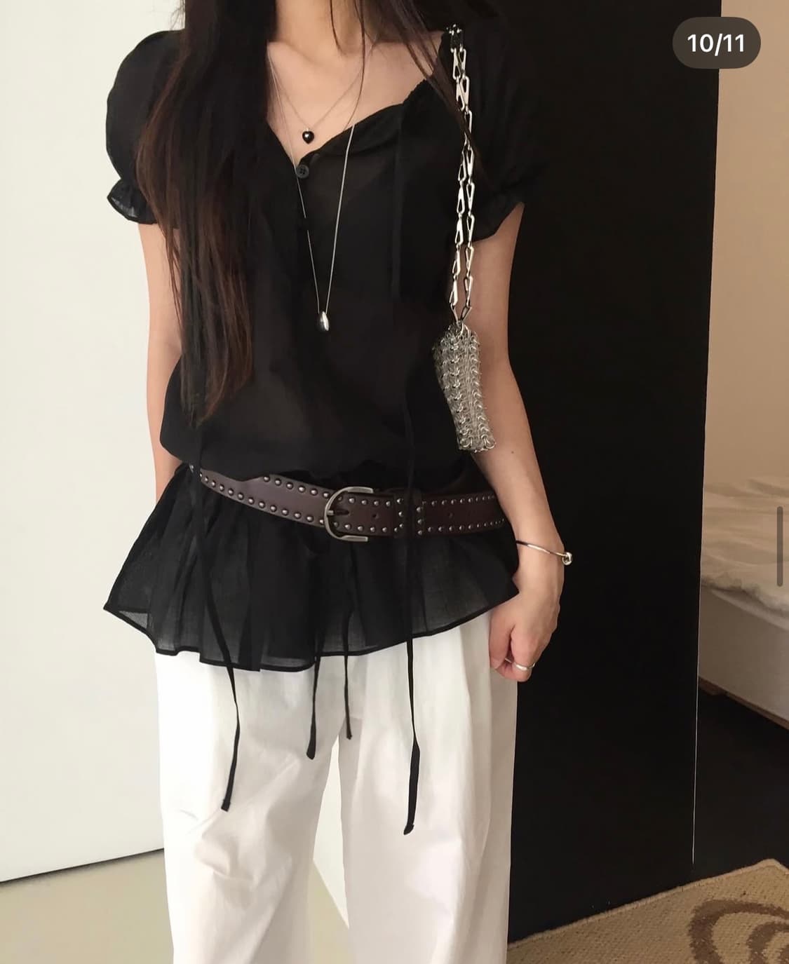 히어비포 madeleine blouse 블랙 쉬폰 블라우스 상품이미지2