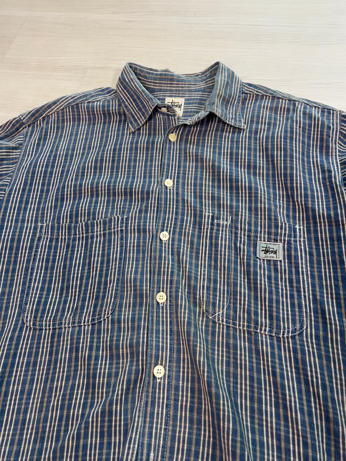 [XL] 90s 스투시 크라운택 블루 체크 셔츠 상품이미지3