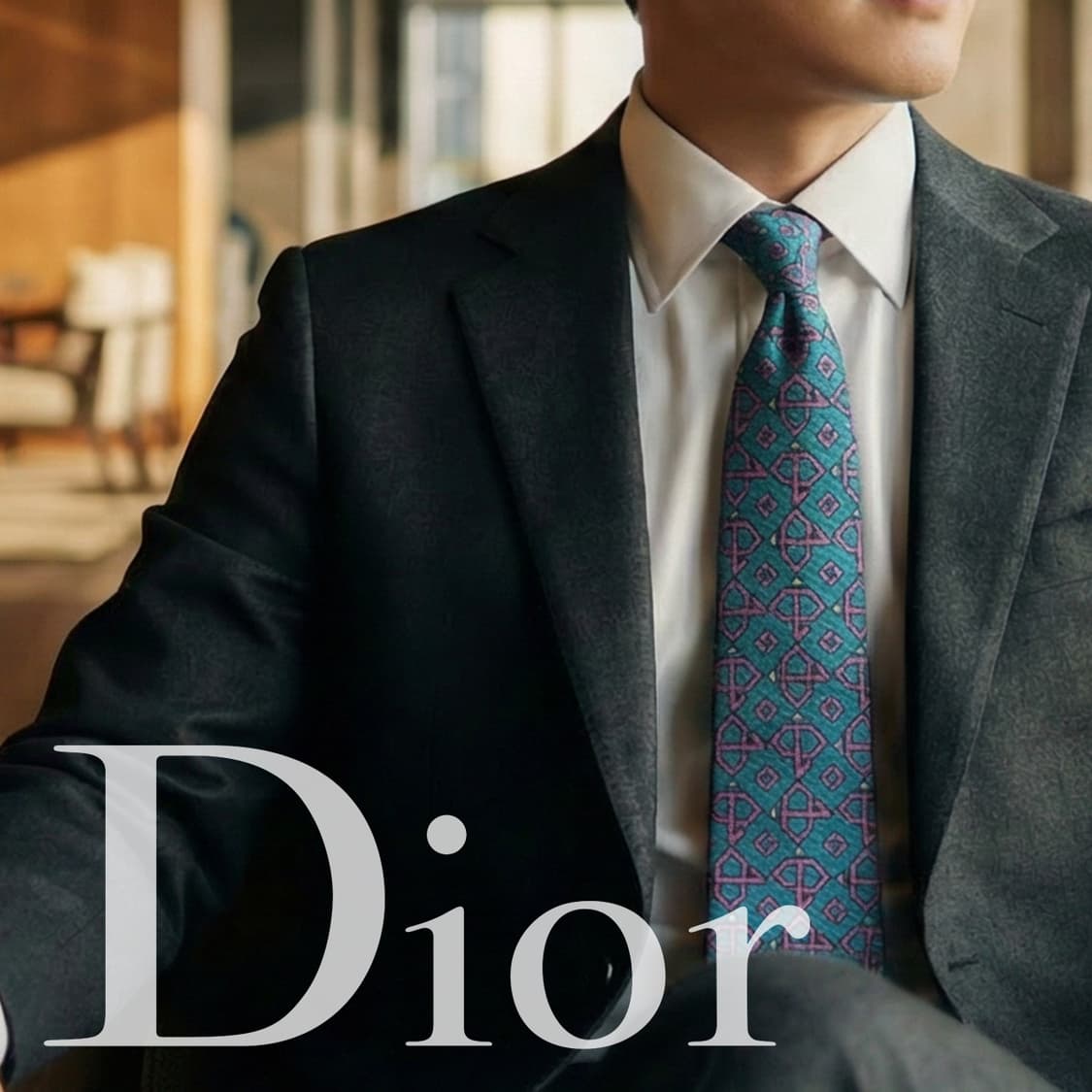 크리스찬 디올 실크 블루 기하 패턴 넥타이 8.6cm A+등급 K2235 상품이미지1