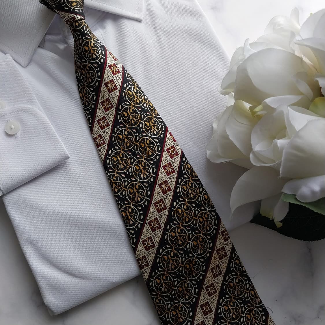 피에르발망 실크 블랙&골드 오너먼트 넥타이 9.7cm A+등급 K1256 상품이미지10