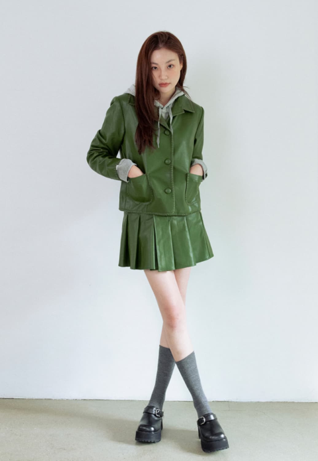 일구구일 레더 셋업 올리브 상품이미지1