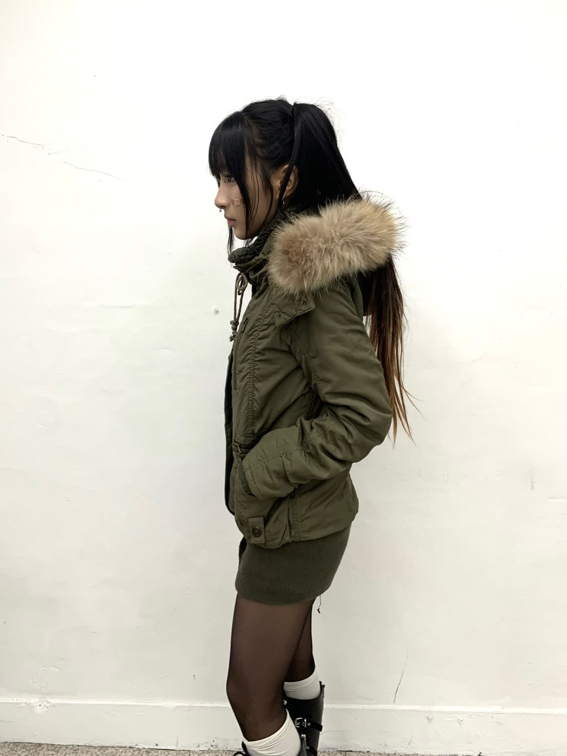 Chu xxx khaki cargo pocket ribbed fur ja 상품이미지4