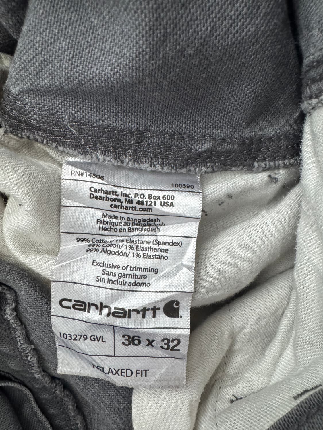 칼하트 릴렉스드 핏 워크 팬츠 (그라벨색상(Gravel)) 상품이미지5
