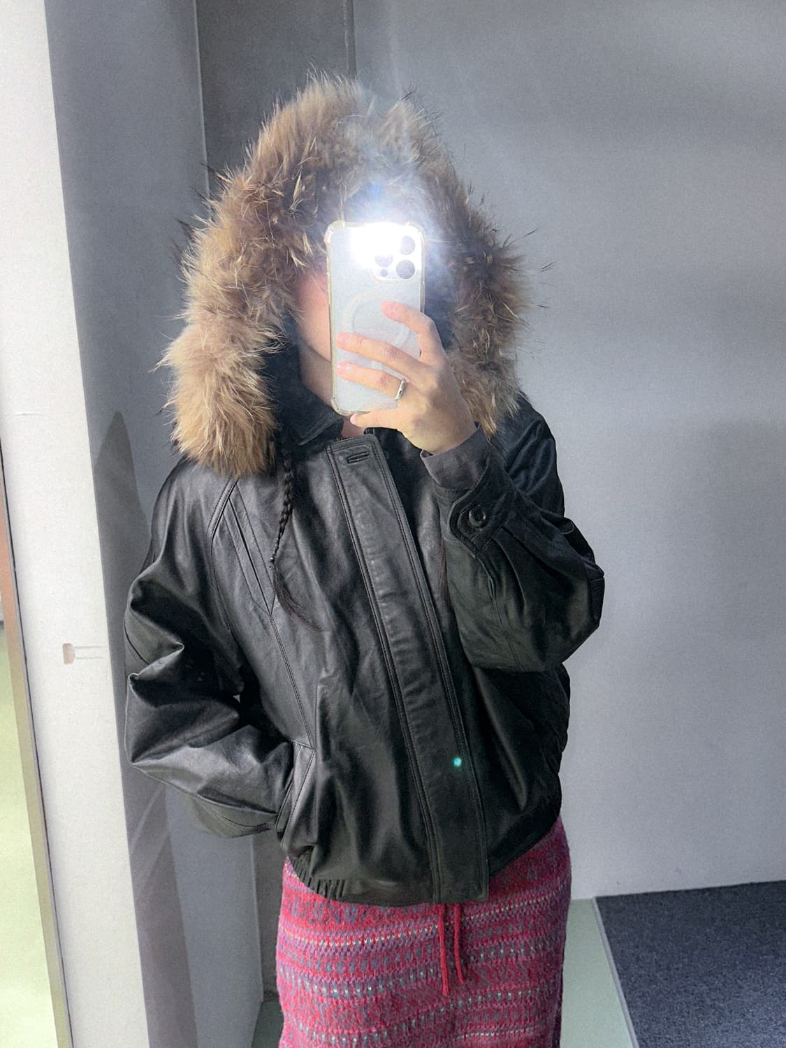 black fur trimming leather bomber 상품이미지1