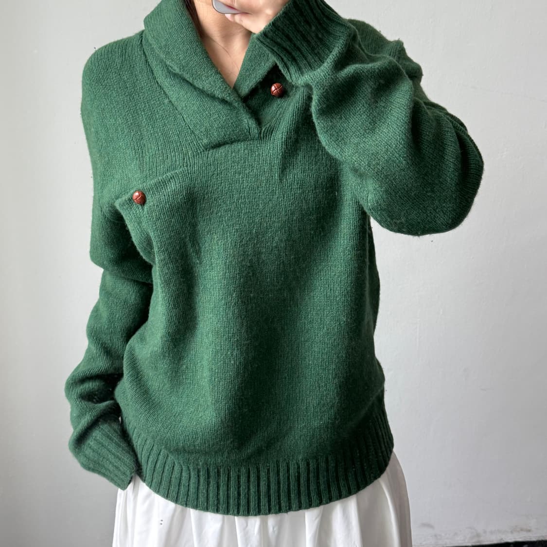 [L] 폴로 그린 숄 카라 니트 상품이미지1