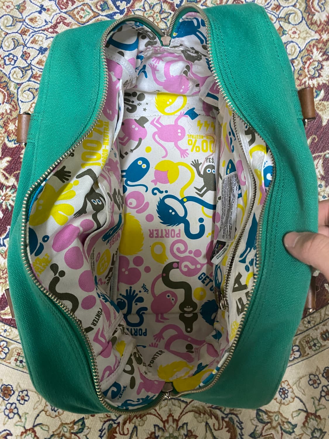 요시다 포터 X FABRICK 메디컴토이 캔버스 보스턴백 에메랄드 그린 상품이미지3