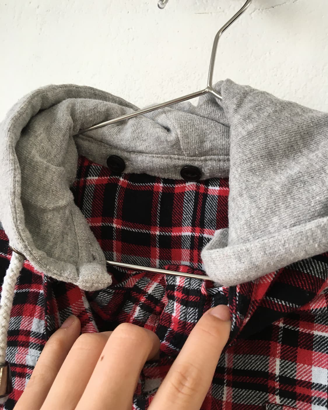 Hood layered skull check pattern shirt 상품이미지4