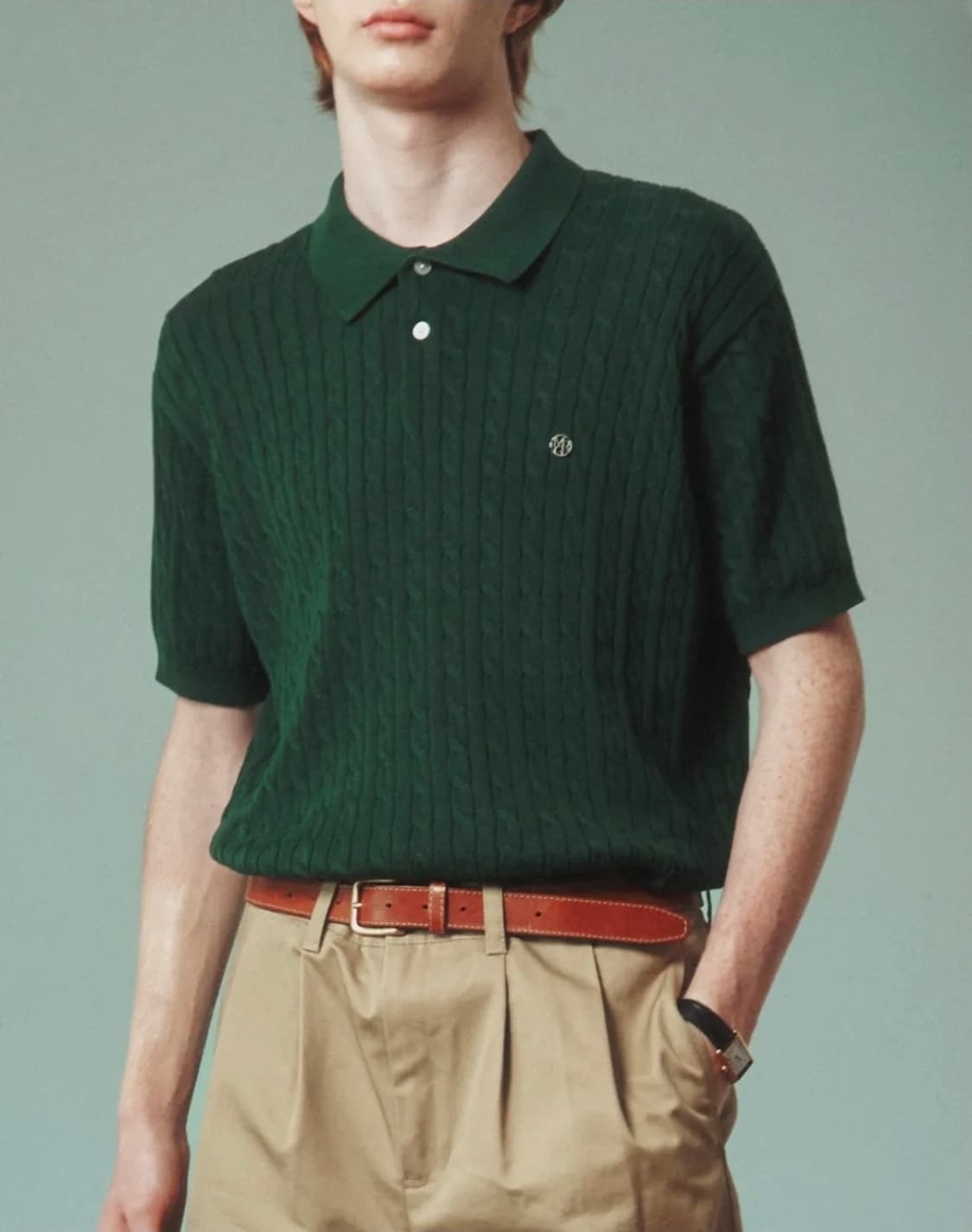 (XL)메르고 케이블 카라 반팔 니트 상품이미지1