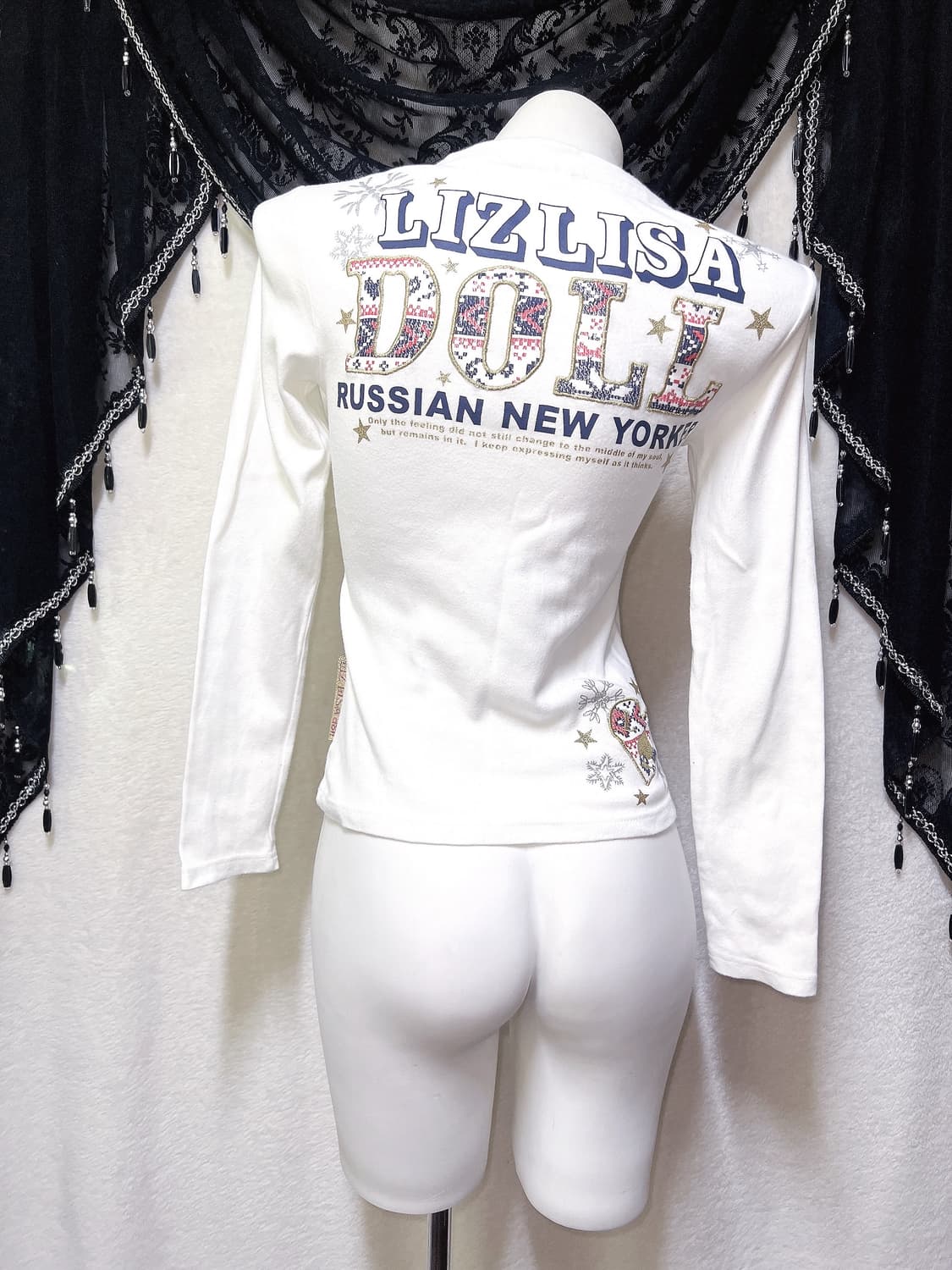 리즈리사돌 헤이세이 갸루 키치 펑크 핀터 레터링 글리터 핀터 긴팔탑 상품이미지7