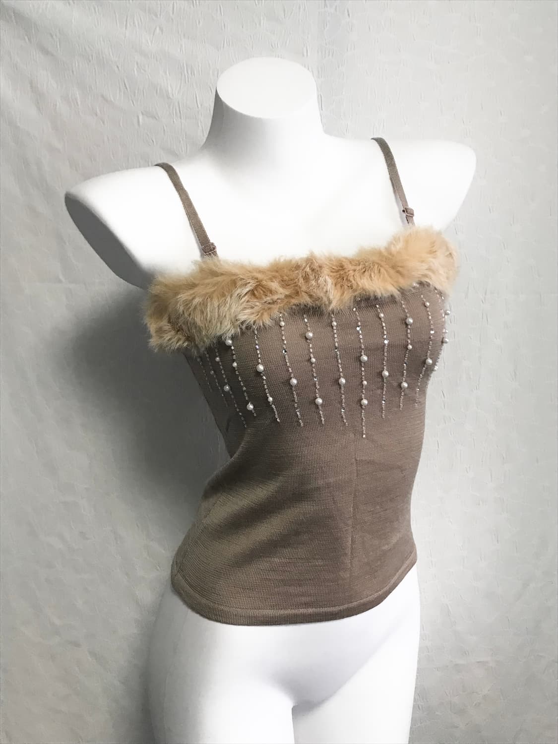 빈티지 갸루 진주 큐빅 퍼 슬리브리스 상품이미지1