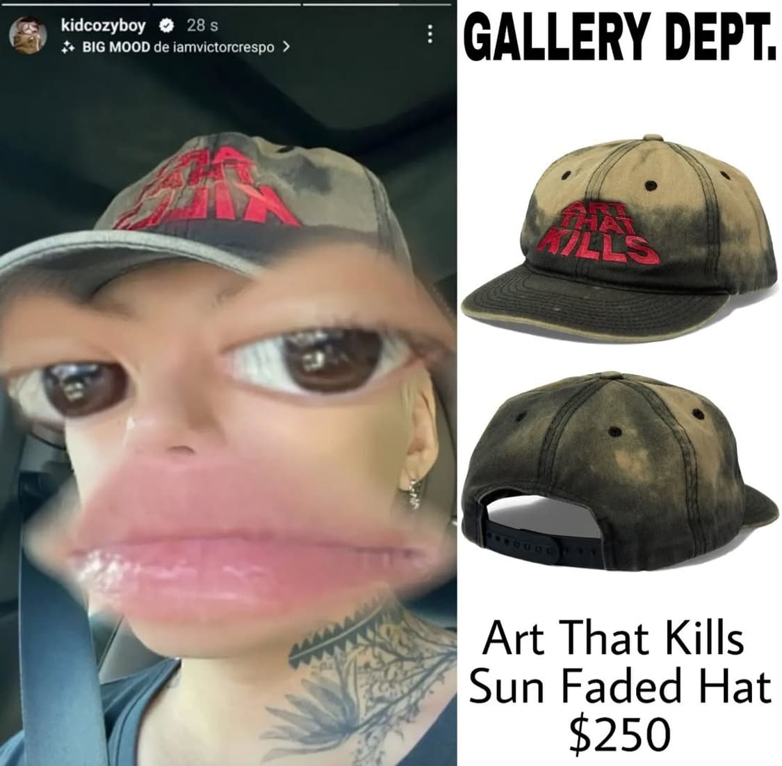 키드밀리 착용 갤러리디파트먼트 갤뎁 선페이드 아트댓킬 볼캡 상품이미지1