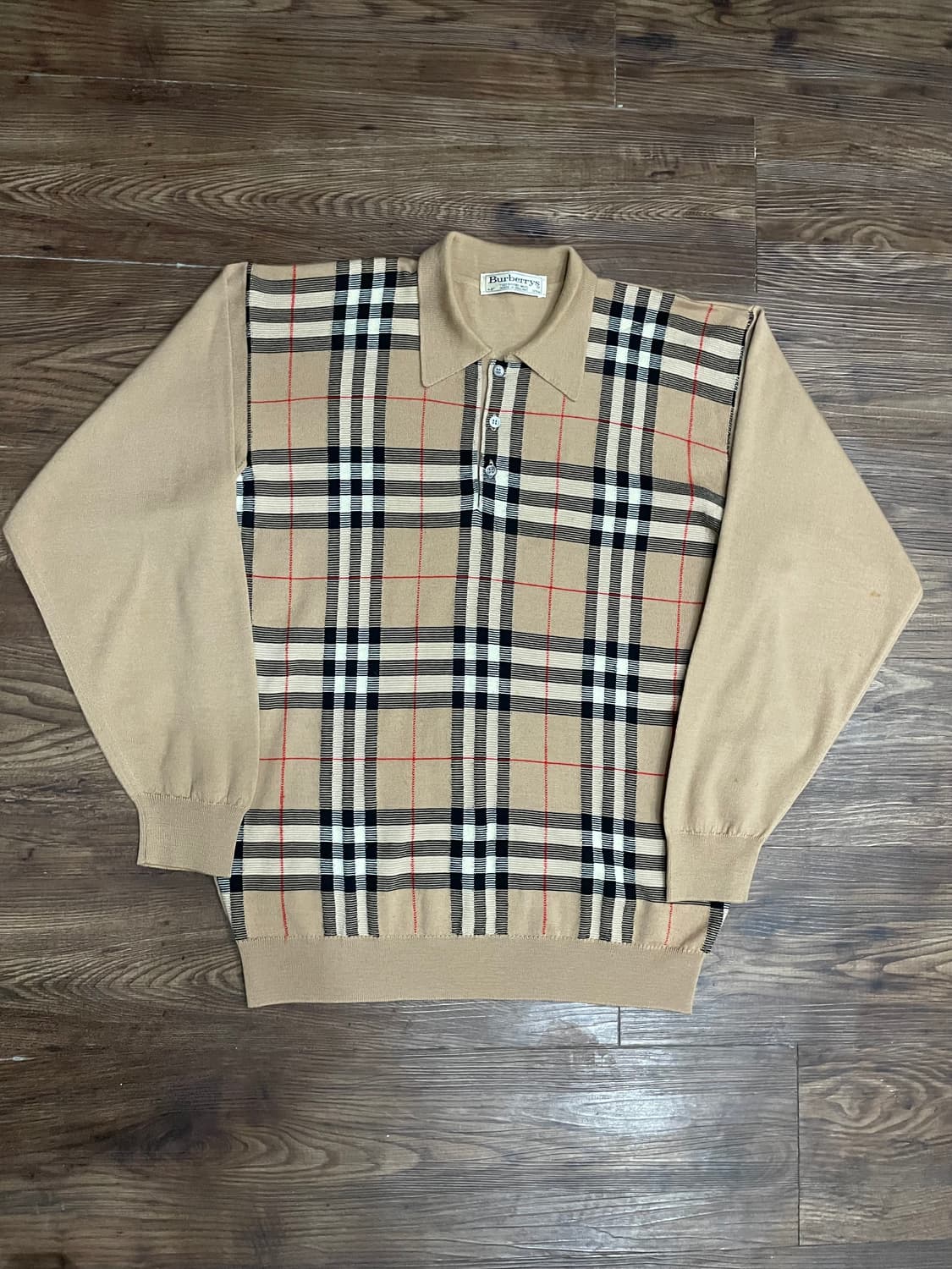 버버리 90s 노바체크 메리노울 카라넥 니트 베이지 상품이미지3