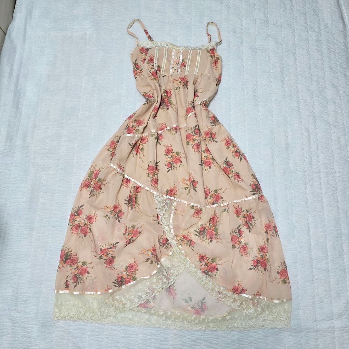 레트로문) 비긴어게인 베이지 로즈 레이스 롱원피스 상품이미지2