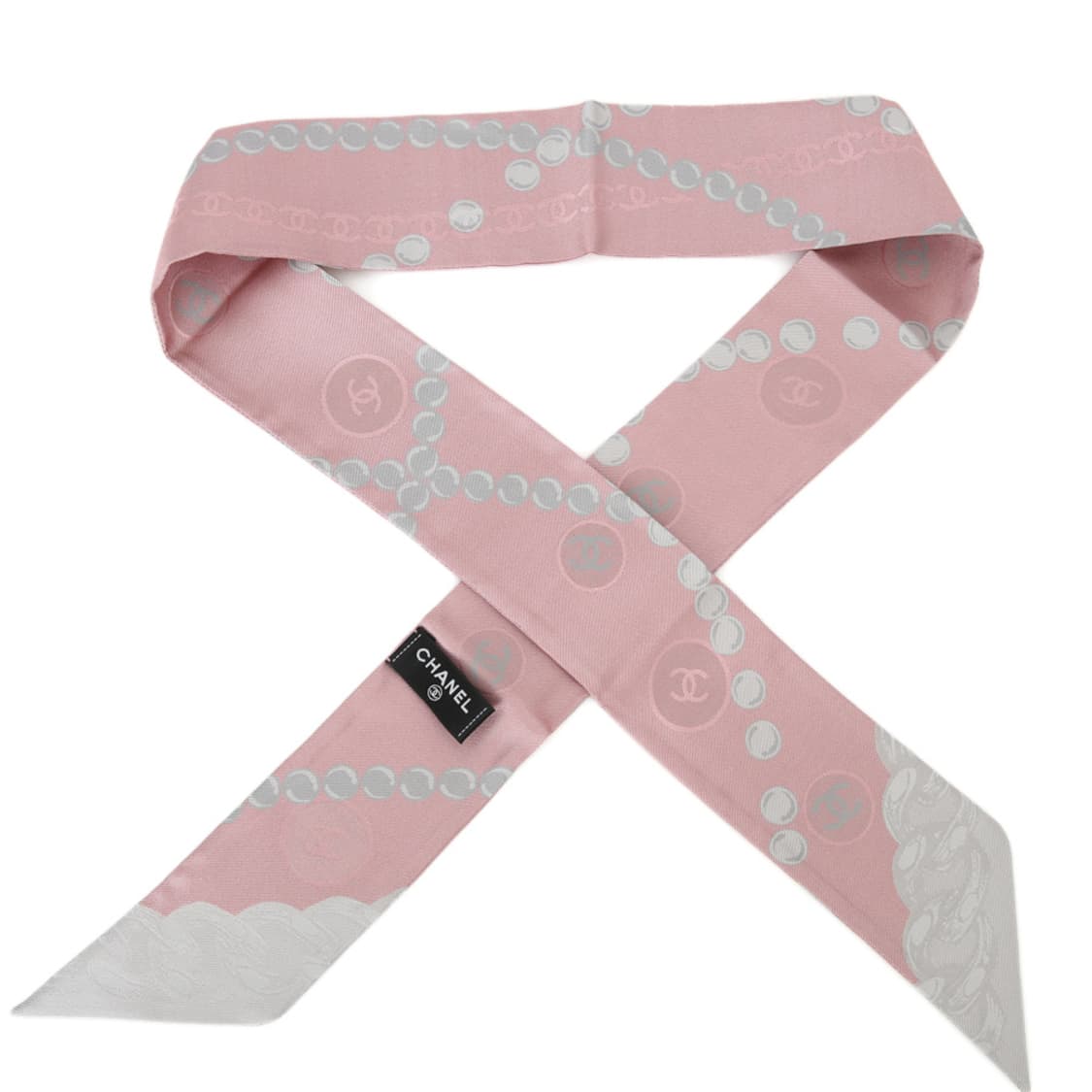 샤넬 스카프 핑크 진주 실크 헤어밴드 반다나 AAB797 상품이미지2