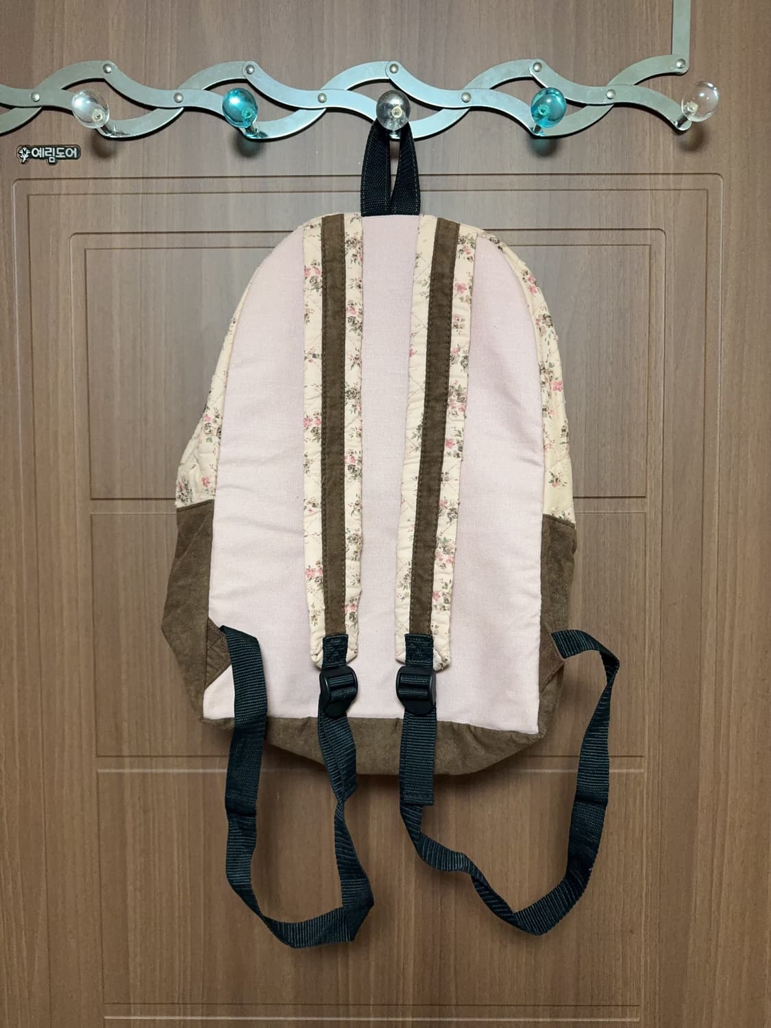 일본 빈티지 모리걸 퀄팅 플라워 핑크 베이지 도트 돼지코 백팩 모리 가방 상품이미지3