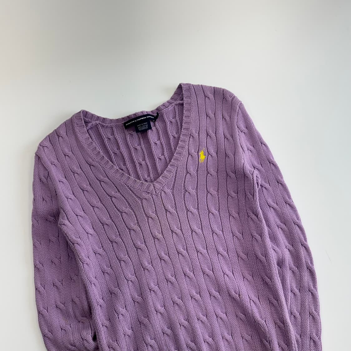 Polo 폴로 옐로우 포니 라이트퍼플 브이넥 니트 상품이미지4