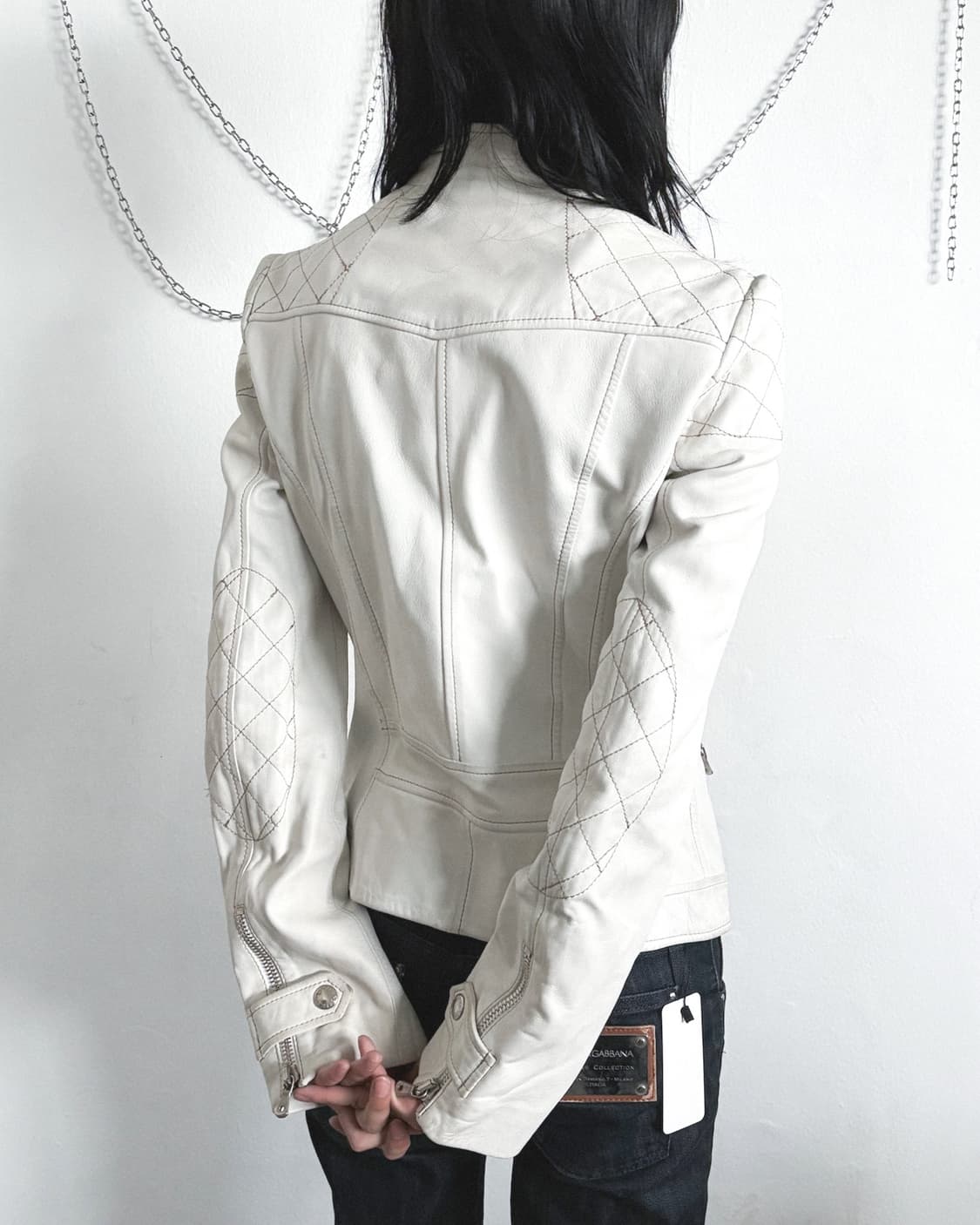 돌체앤가바나 화이트 레더 바이크자켓 상품이미지5