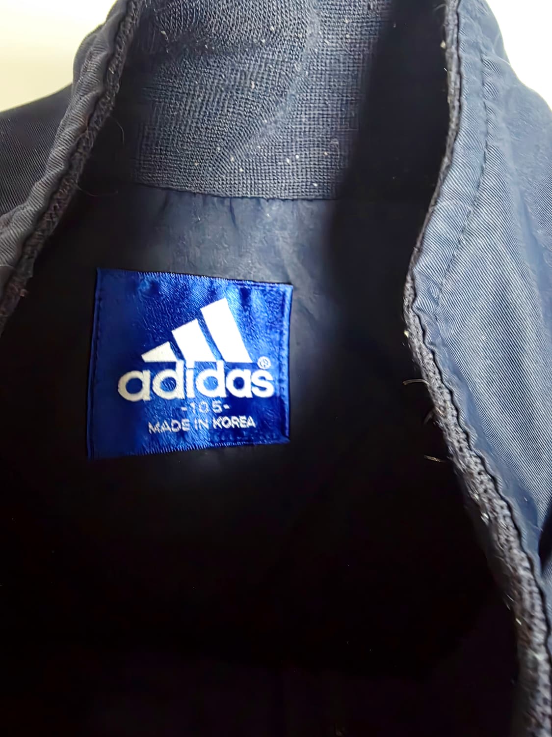 [아디다스] 올드스쿨 네이비 블루 투톤 배색 삼선 오버핏 바람막이 (실측 상품이미지4