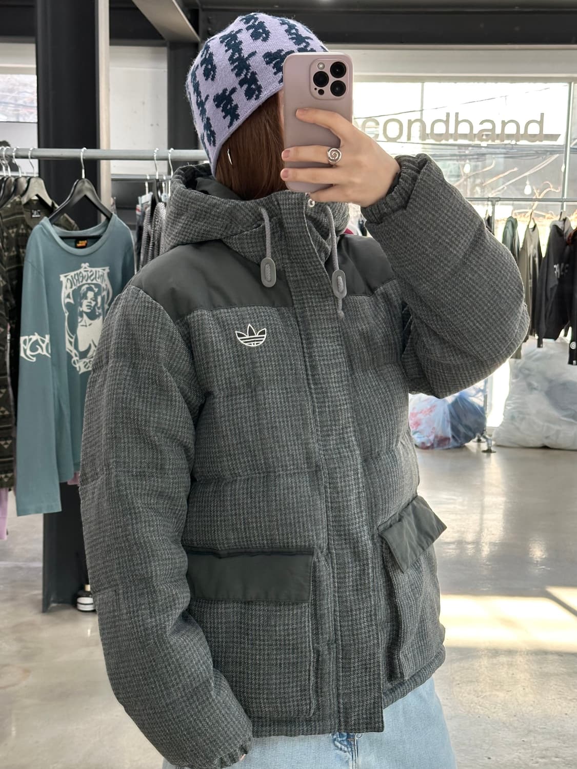 아디다스 덕다운 체크 포켓후드 패딩 푸퍼자켓 상품이미지2