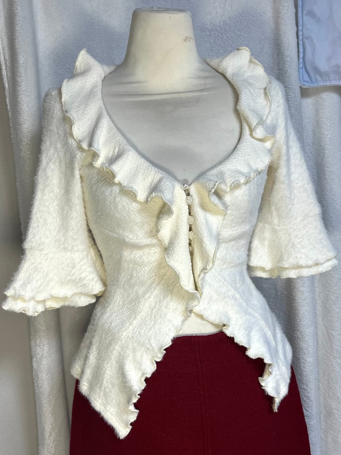 빈티지 로즈 진주 디테일 슬림 퍼 가디건 상품이미지2