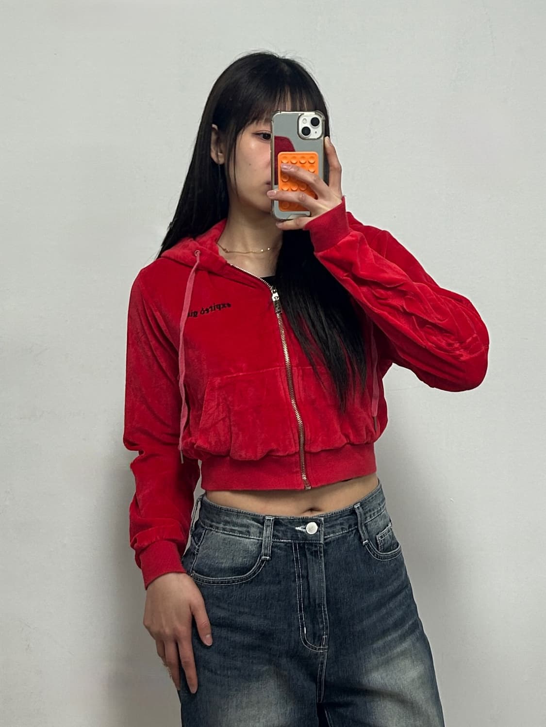 익스파이어드걸 벨벳 플레임 크롭 후드집업 레드 상품이미지1
