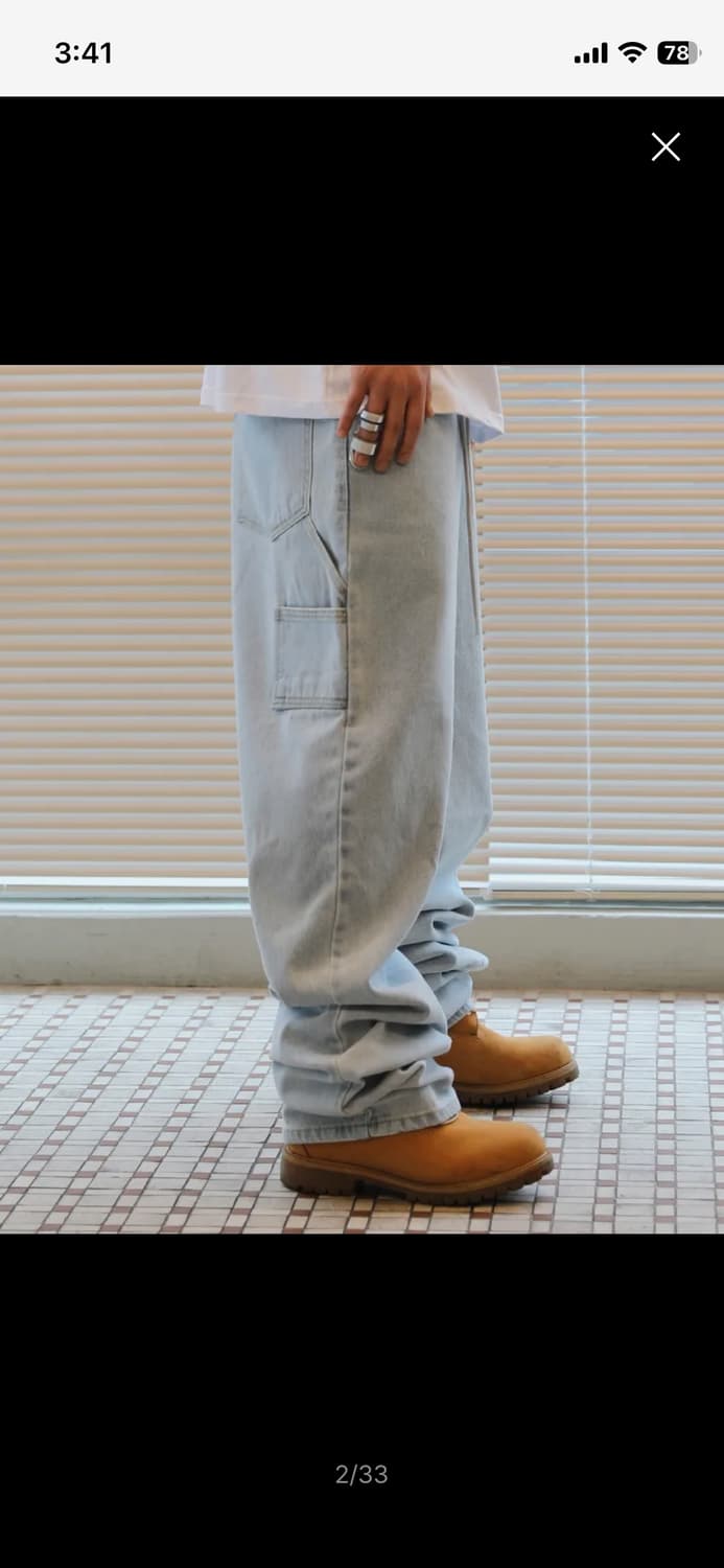 (L)비에스래빗 카펜터 루즈핏 데님 팬츠 라이트블루 상품이미지2