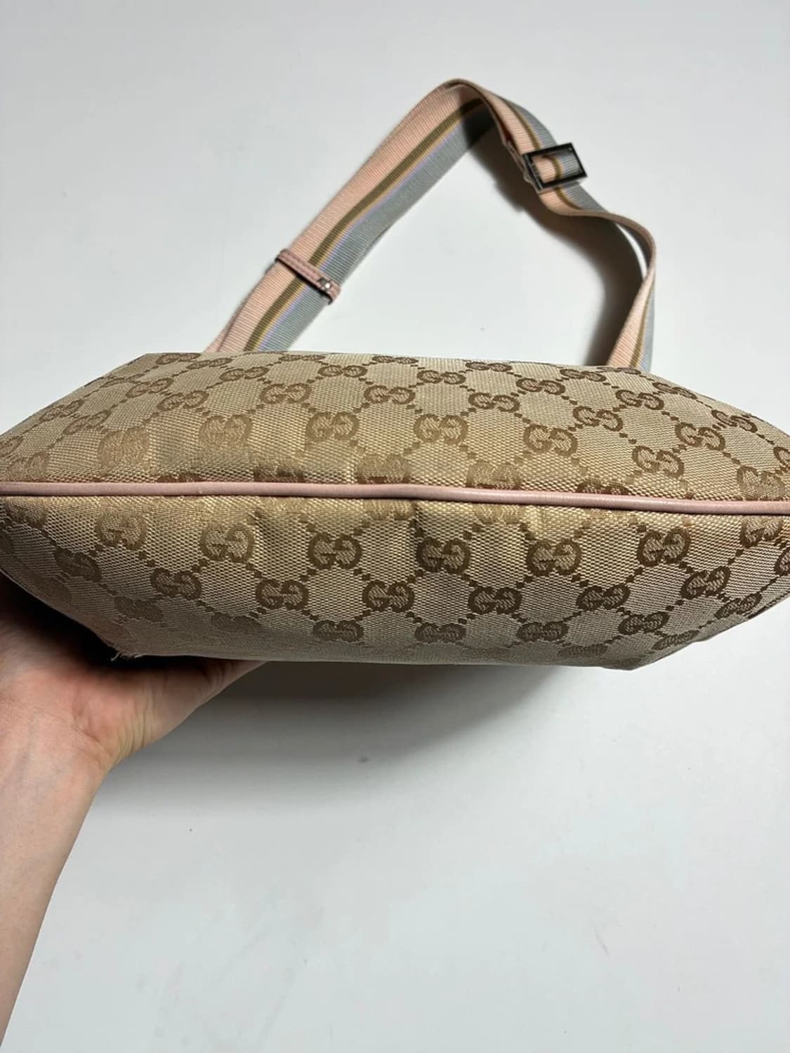 구찌 GUCCI 핑크 트리밍 캔버스 호보백 PR2302 상품이미지7