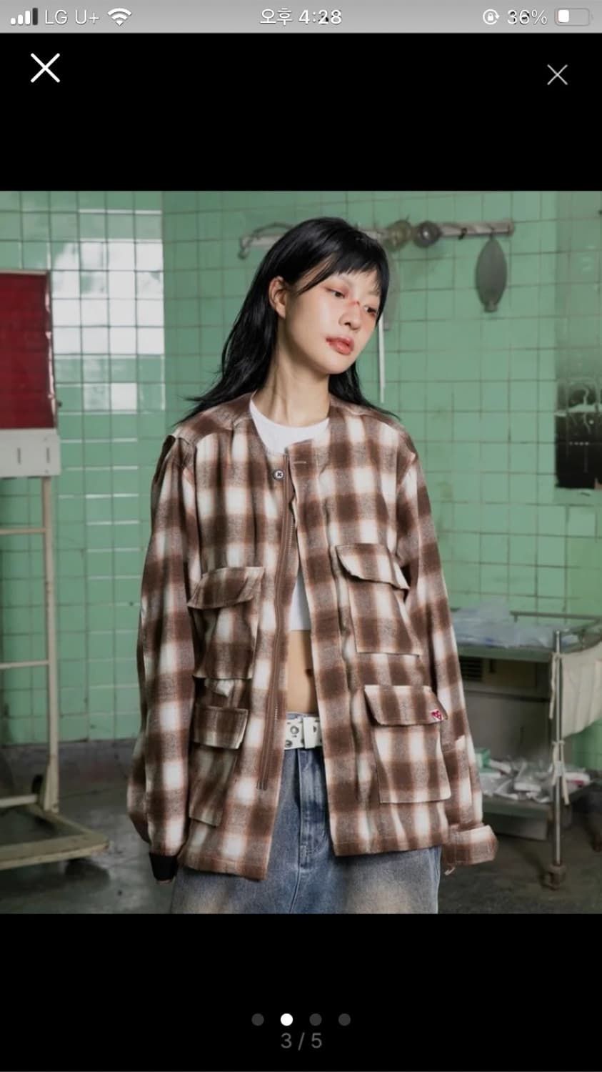[새제품] 글랙 옴브레 체크 셔츠 자켓 셔캣 L 브라운 상품이미지2