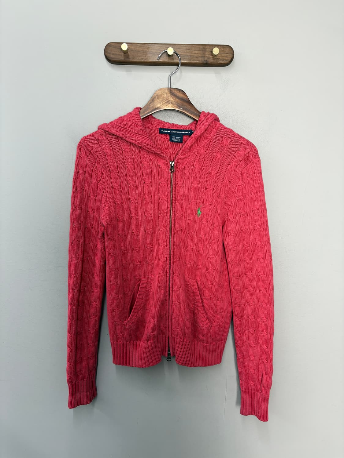 폴로랄프로렌 스포츠 포니로고 핑크 니트 코튼 풀집 후드 A3770 상품이미지2