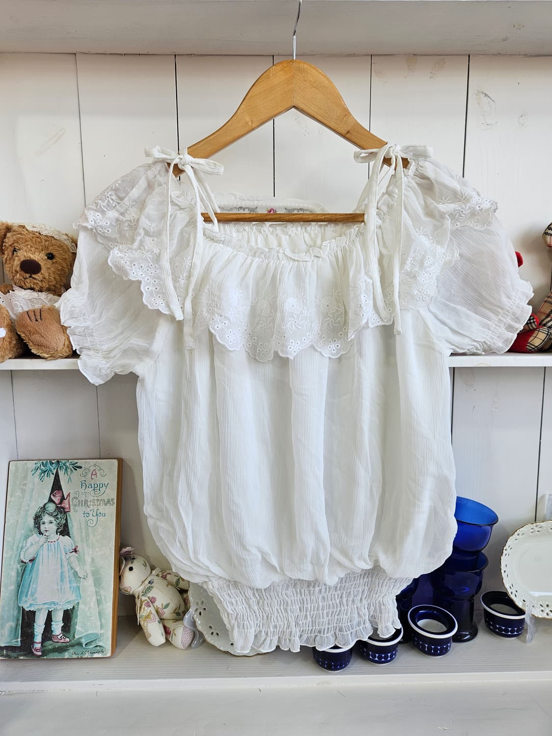 화이트 레이스 셔링 블라우스 상품이미지2