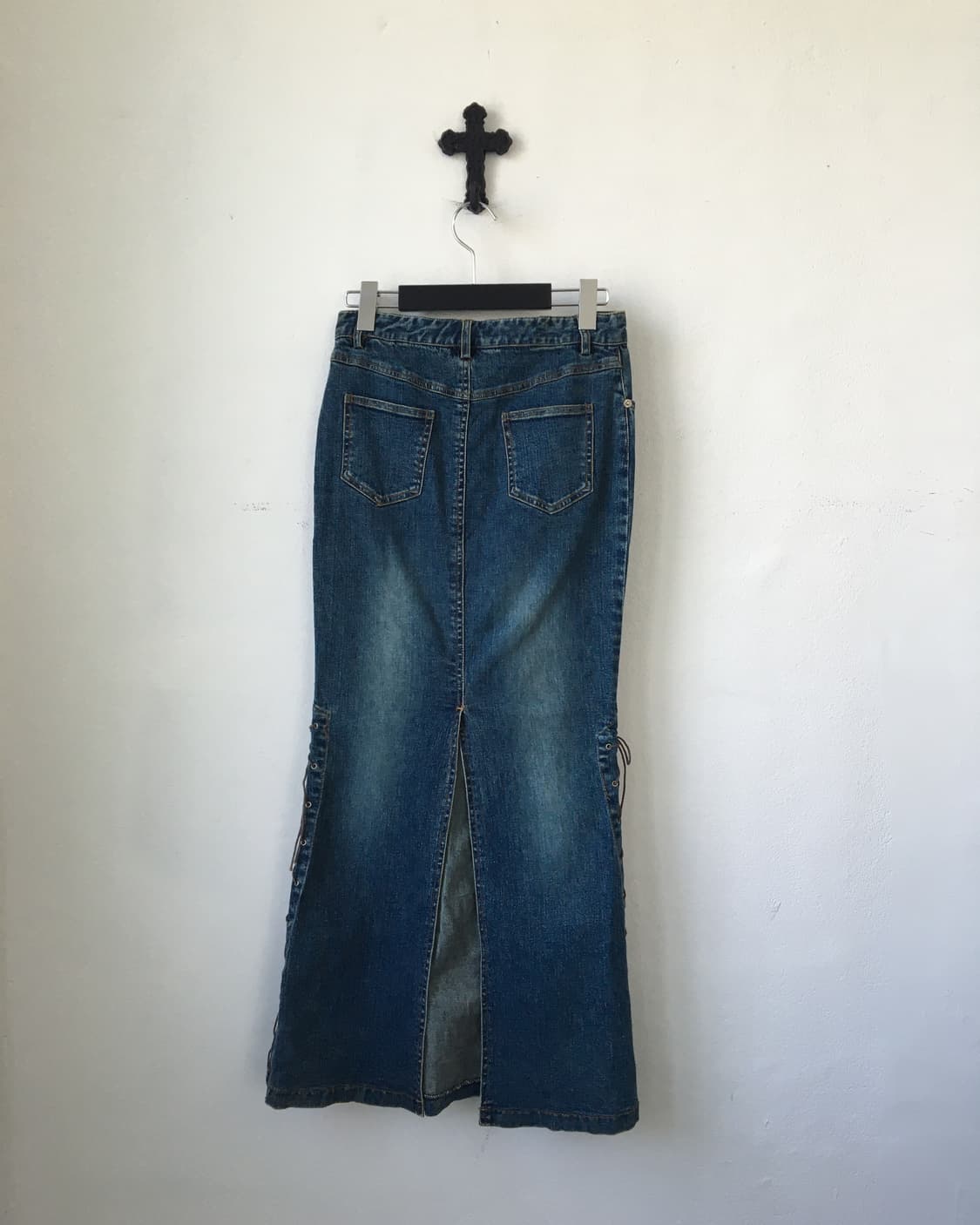 Side lace up point denim long skirt 상품이미지2