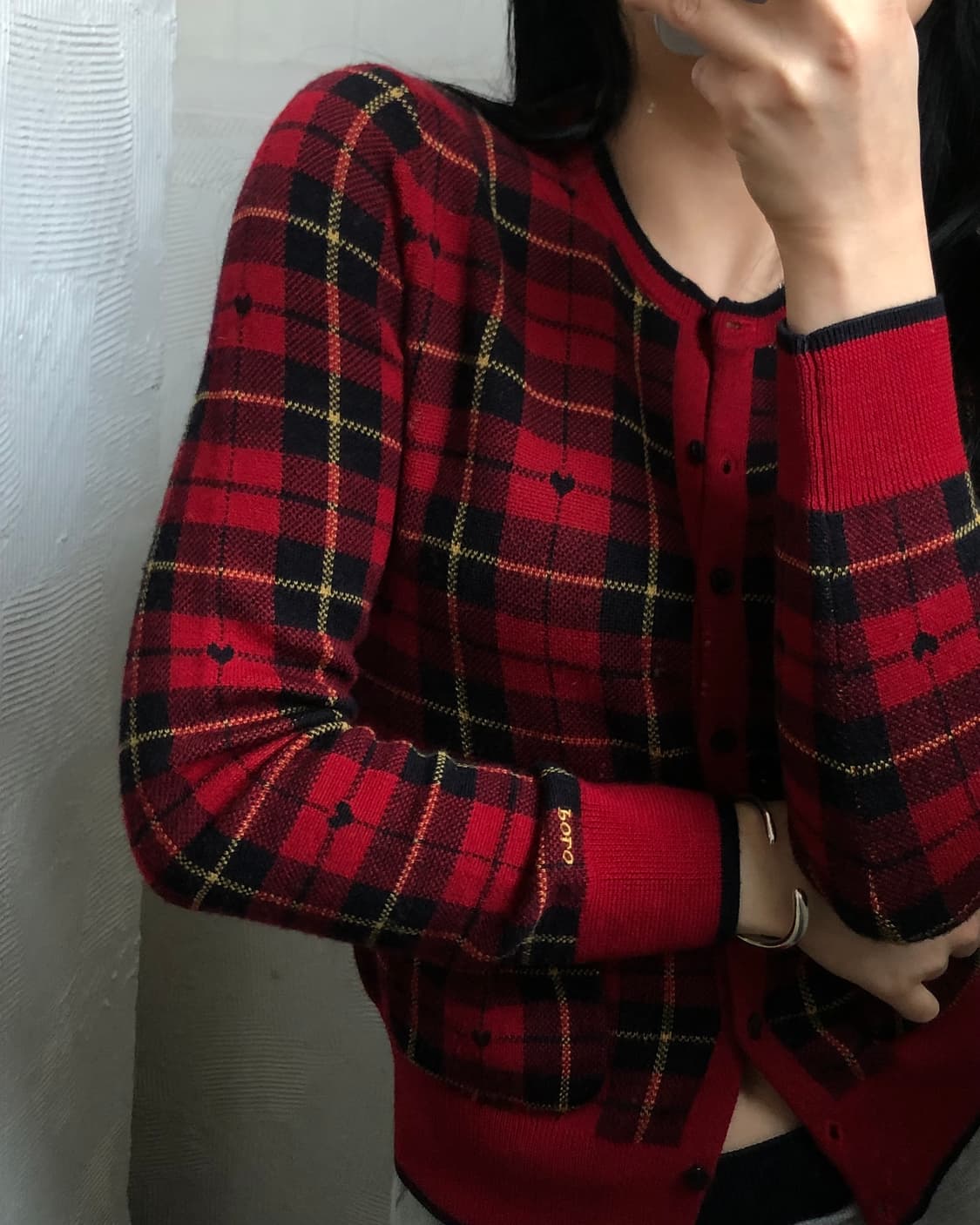 Polo 폴로 랄프로렌 신형 레드컬러 블랙와치 하트로고 걸즈 가디건 상품이미지3