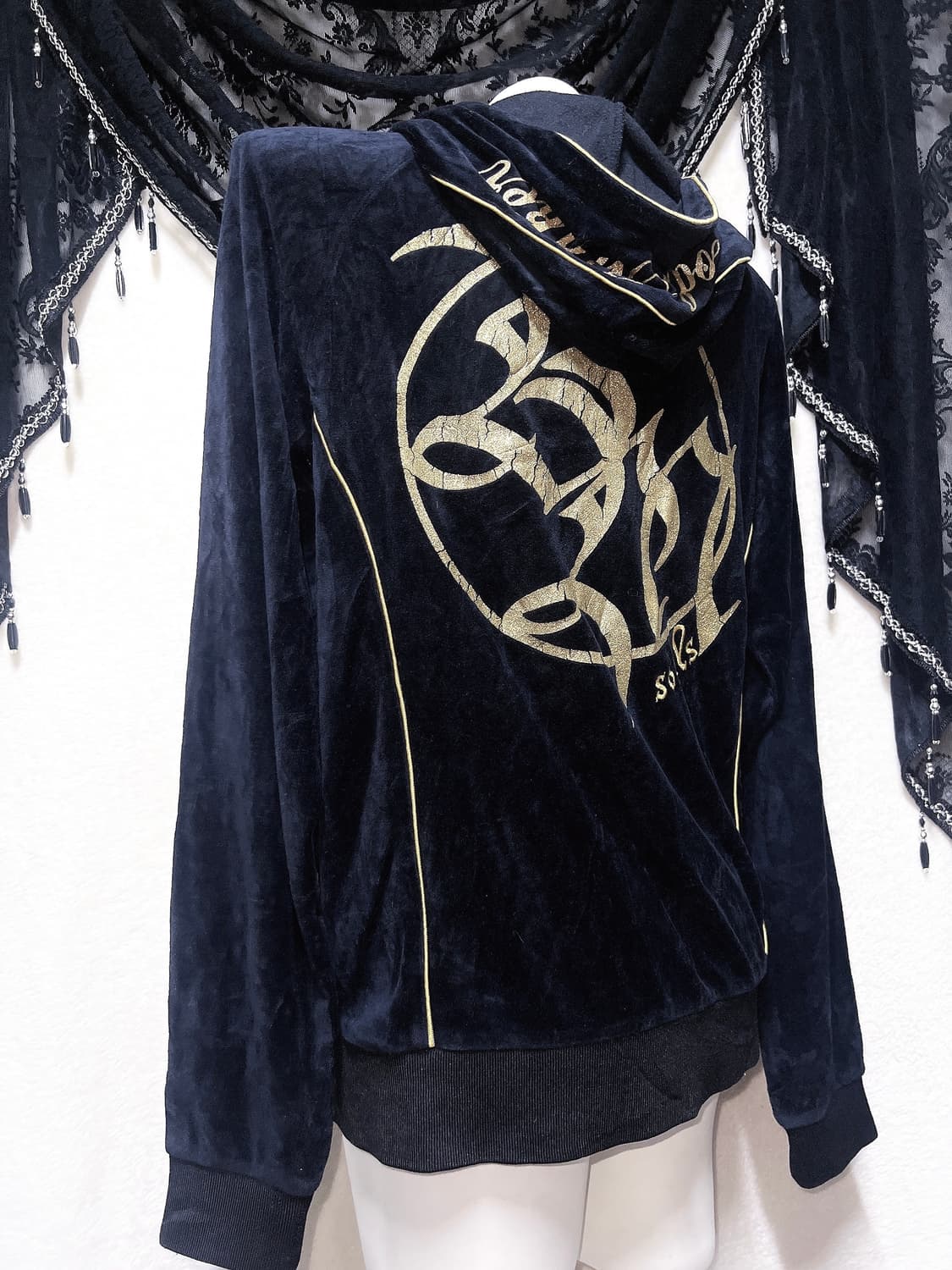 벨벳 후드집업 저지 고스 펑크 y2k 와투케 오네갸루 글리터 그런지 핀터 상품이미지9