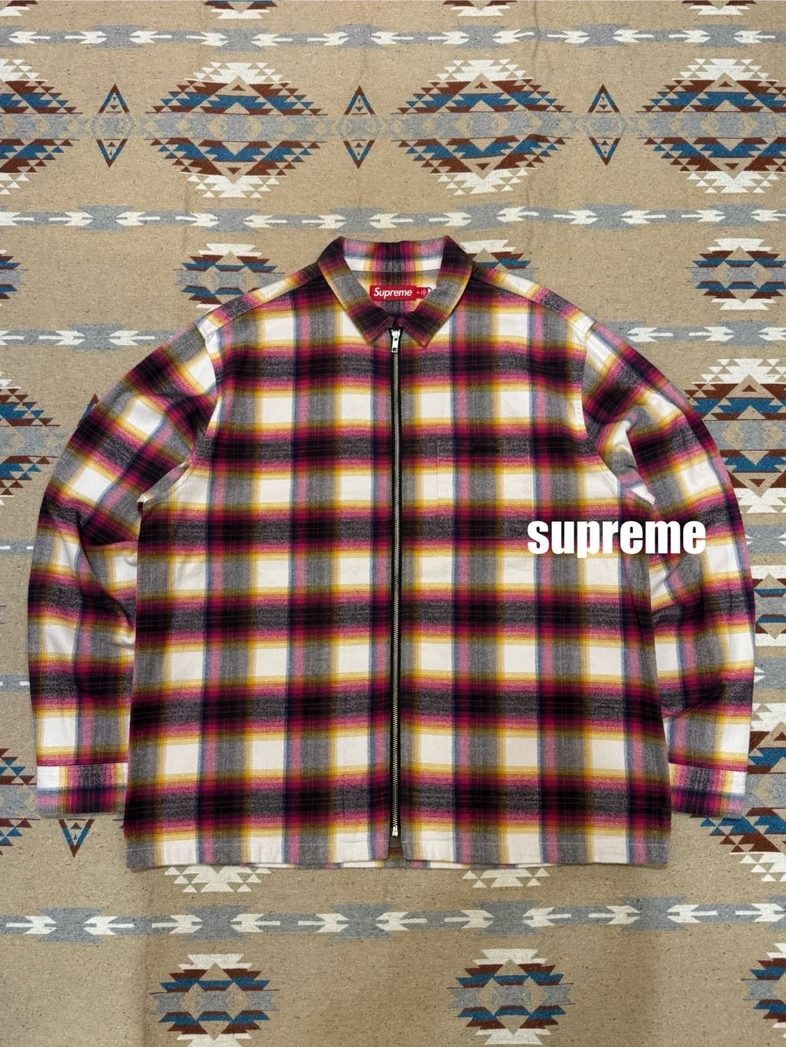 🖤연말할인🖤[XL] 슈프림 쉐도우 플레이드 플란넬 집업 셔츠 화이트 상품이미지1