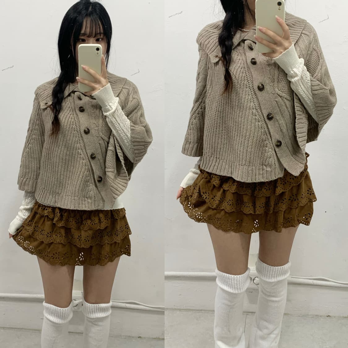 [KUMIKYOKU] 쿠미쿄쿠 사와코 라떼갸루 챠콜브라운 케이프 상품이미지1