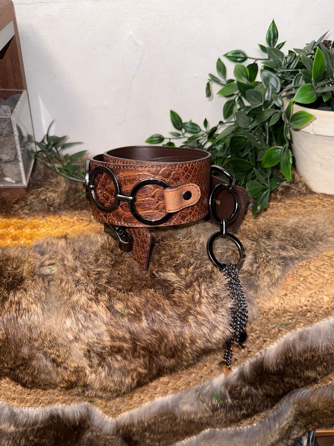 Renoma brown python ring chain belt 상품이미지2