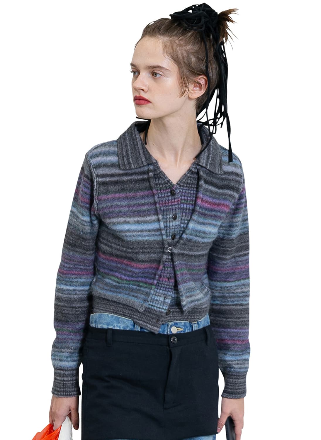 [F]퍼버즈 26ss 스트라이프 니트 셔츠/그레이 상품이미지1