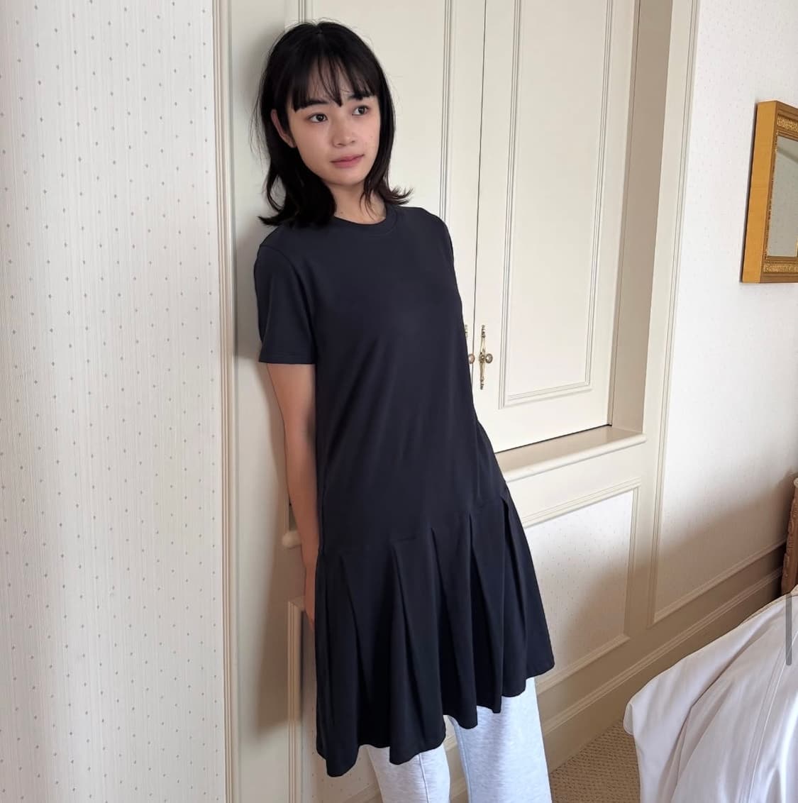 [페스토 PESTO] JERSEY PLEATS DRESS *네이비 상품이미지2