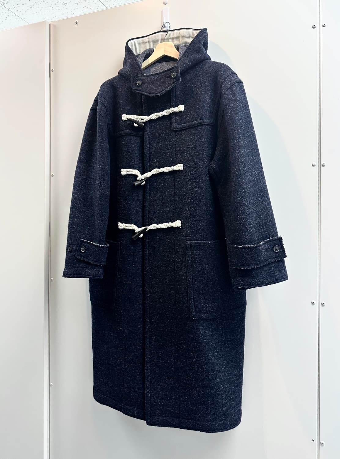 쿠어 오버사이즈 알파카 블렌드 더플 코트 (M, 다크네이비멜란지/민트급) 상품이미지4