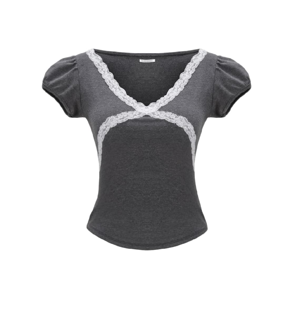(새상품) 포어링 Back ribbon puff tee charcoal 상품이미지3