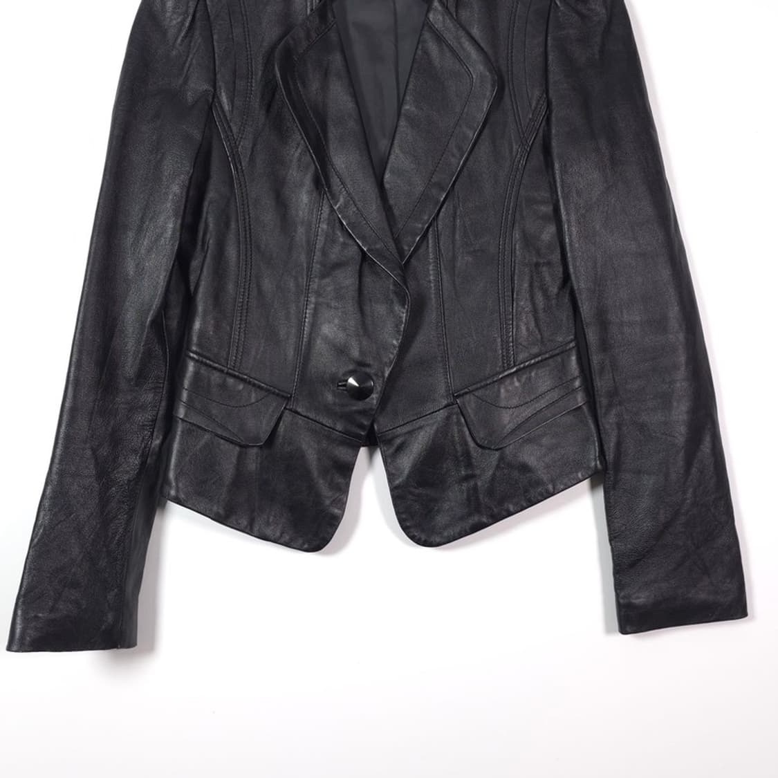 NAFNAF Paris 리얼 양가죽 셔링 슬림 레더 자켓 85 상품이미지4